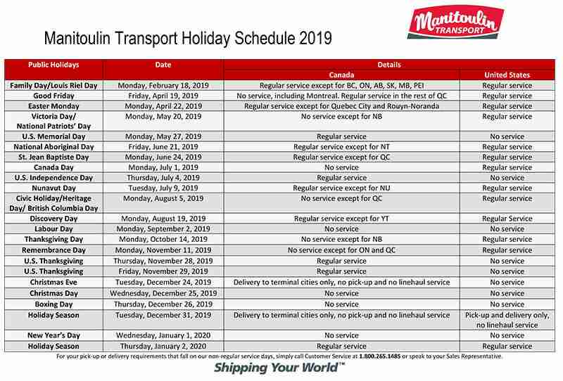 manitoulin transport holiday schedule 2019